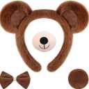 Halloween Bear Cosplay Set Bear Headband Bowtie Nose Tail for Carnival Costume Supplies(Dark Brown)