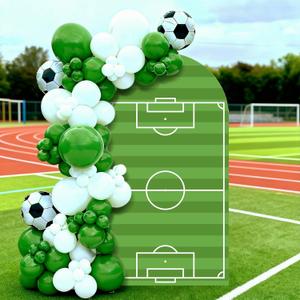 VitalCozy 7.2ft Soccer Field Birthday Party Arch Backdrop Cover Soccer Photography Backdrops Spandex Fitted Arch Stand Covers for Rugby Balloons Birthday Parties (Green)