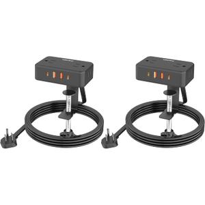 Desk Clamp Power Strip, 2 Pack Desktop Mount Charging Station with 4 Outlets 4 USB Ports (2 USB C), 10Ft Under Desk Power Strip, Fits 2.75" Tabletop Edge, Extension Cord for Home Office, Black