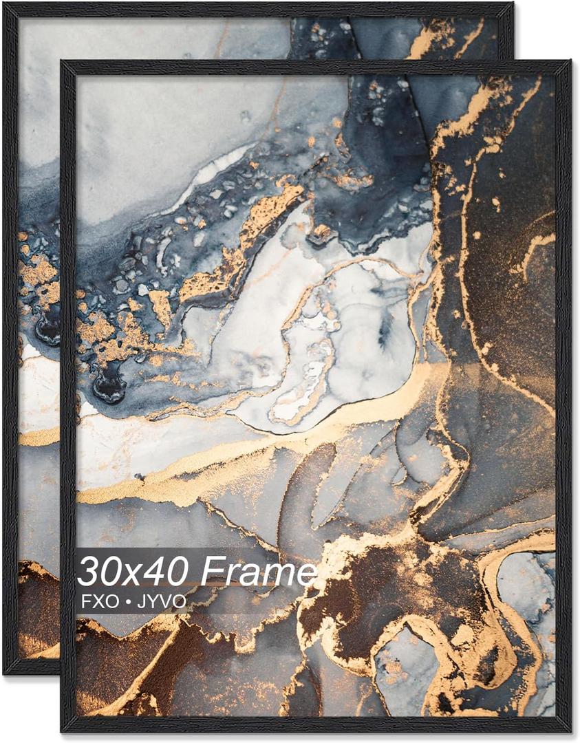 Fxojyvo Engineered Wood 30 x 40 Frame Set of 2, Black Picture Frame for 30x40 Inch Poster Puzzle Photo, Light Weight 30by40 Poster Frame with Wood-grain for Wall - 2 Pack/Black/30 x40