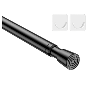 MEXAU 1Pack Spring Tension Curtain Rod 26-39 inch Black Adjustable Spring Rod Extendable Tension Rod For Kitchen, Bathroom, Window, Bookshelf, Closet