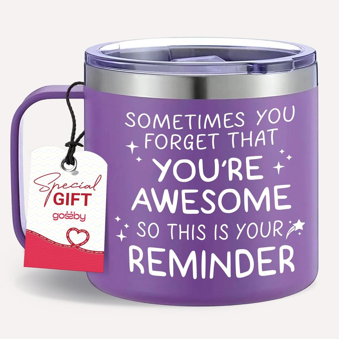 2 x Gossby Thank You Gift for Women - 14oz Insulated Tumbler Mug with Lid, Straw - Sometimes You Forget You're Awesome - Appreciation, Inspirational Cheer Up Gift for Teacher, Boss, Coworker, Friend