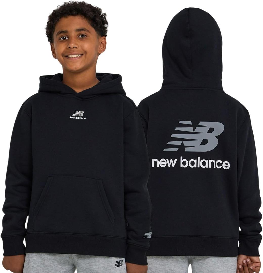 New Balance Boys Hoodie  Premium Comfy Cotton Blended Fleece Classic Pullover Sweatshirt for Kids, Sizes 4-20 (Black)