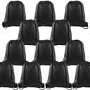 KUUQA 12 Pcs Drawstring Backpack Bags Sport Gym Sack Cinch Bags Bulk for School Traveling and Storage (Black)