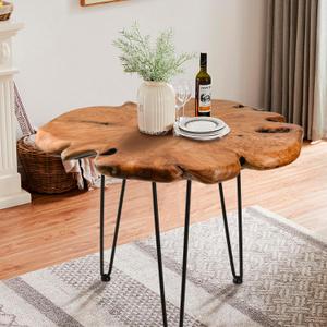 23.6 Inch Live Edge Side Table, Wood Freeform Small End Table with Waterproof, Rustic Accent Table Unique for Living Room, Bedroom, Home (24"D x 24"W x 20.5"H)