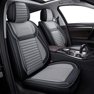 LINGVIDO Full Set Car Seat Covers, Faux Nappa Leather, Airbag Compatible and Waterproof Protectors for Sedans SUVs, Breathable Interior for Active Families, Pets, and Commuters (5 Seats, Black/Gray)