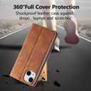 EYZUTAK Premium PU Leather Flip Folio Case for iPhone 15 Plus, Magnetic Closure Protective Case Kickstand Function Card Cash Slots Shockproof Durable Wallet Cover Soft TPU Inner Phone Case - Brown