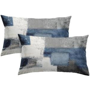 Taysta 2PC Lumbar Decor Throw Pillow Covers Blue and Grey Cushions Rectangle Design Abstract Art Painting Style Modern Contemporary Home Decorative Cushion Pillow Cases 20" x 26" Pillowcases Taysta 2PC Lumbar Decor Throw Pillow Covers Blue and Grey Cushions Rectangle Design Abstract Art Painting Style Modern Contemporary Home Decorative Cushion Pillow Cases 20" x 26" Pillowcases
