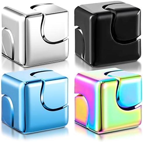 Wettarn 4 Pcs Spinners Cube Toys for Adults Small Desk Toys Sensory Focus Metal Cube Spinners Desktop Anxiety Stress Relieve Autism ADHD Relaxing (Only 2)
