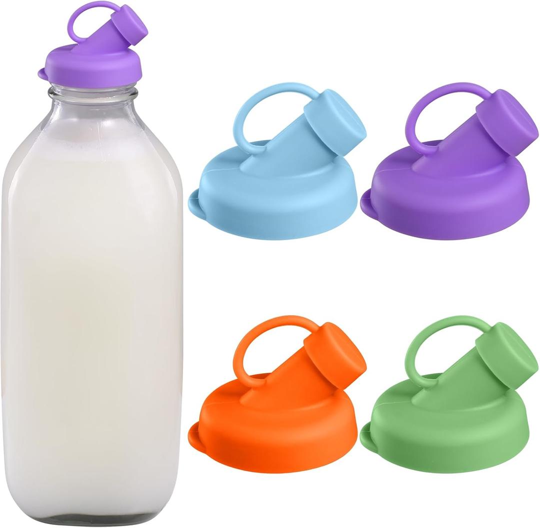 Silicone Glass Bottle Replacement Caps,48mm Diameter Pour Spout Lids, Replacement Lids Fit Stanpac & Libbey & Stock Your Home & The Dairy Shoppe, Reusable and easy to clean bottle caps