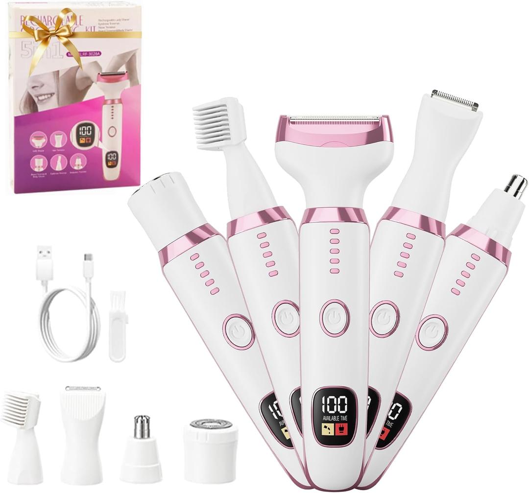 RUIM Electric Razors for Women, Painless 5 in 1 Shaver for Legs Bikini Facial Hair Removal, Body Wet/Dry Razor Water Resistant Grooming Kit, Cordless Womens Trimmer for Grooming