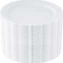 Upassion 100 Pieces White Plastic Plates - 7.5 inch White Dinner Disposable Plates - Premium Hard Disposable Dinner Plates - Party Supplies for Birthdays, Celebrations, Wedding and Events