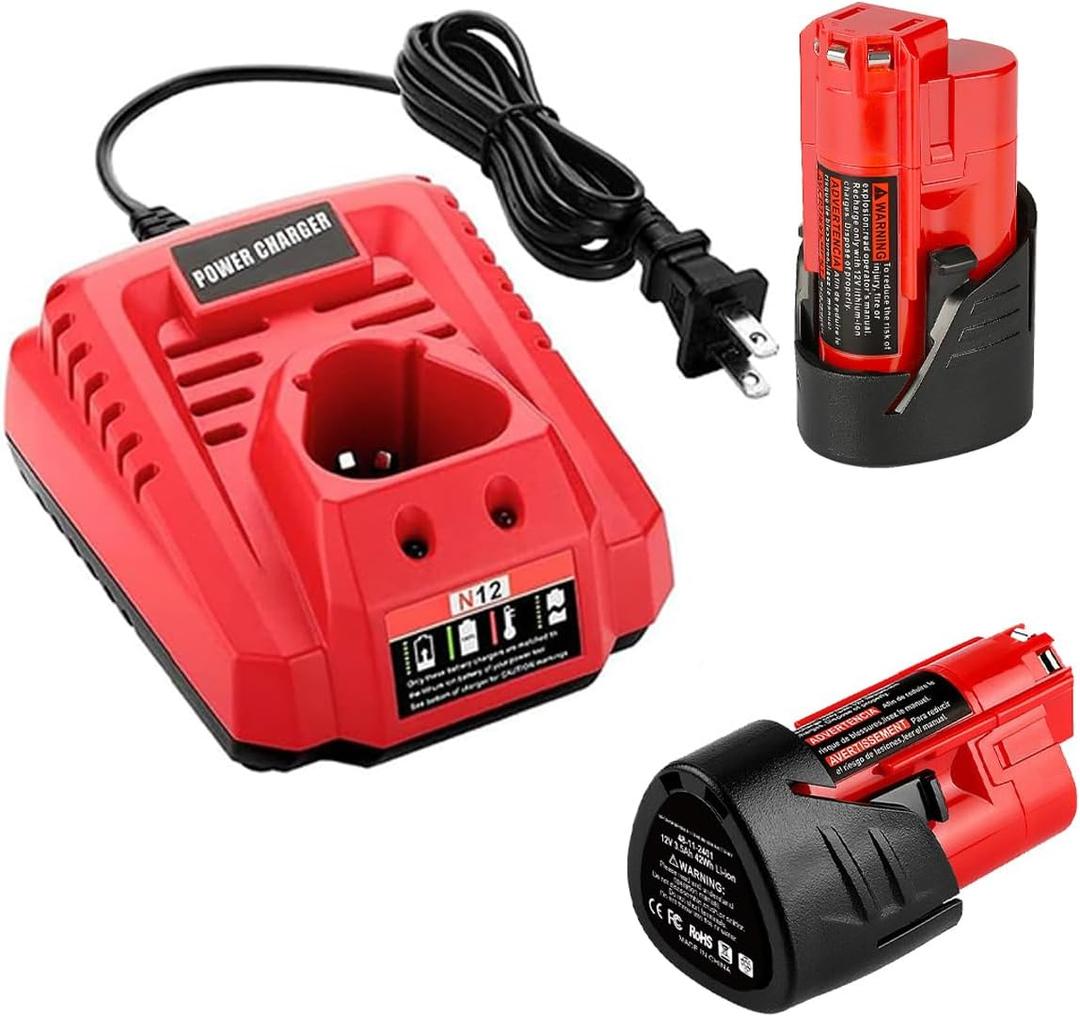 ANTRobut 2 Pack 3500mAh Replacement 12V Lithium Battery + Rapid Charger for 12V Battery 48-11-2411 48-11-2420 48-11-2401 48-11-2402