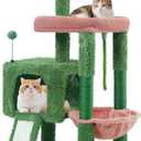 TWDEPART 37.5" All-in-One Cat Tree Tower with Scratching Board & Posts Cozy Sleeping Perch Hammock and Toy Balls, Green