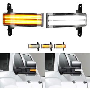 ROCCS LED Sequential Amber Side Mirror Marker Turn Signals White Parking Cargo Lights Switchback Tow Mirror Light for 2014-2019 Chevy Silverado GMC Sierra 1500 2500HD 3500HD, Clear Lens