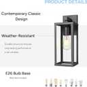 Outdoor Wall Light with Clear Glass, Anti-Rust Exterior Wall Sconce, Weather Resistant Outdoor Lantern, Exterior Lighting for Porch, Patio, Garage, Entryway (Black, 15.5" Height-2 Pack)