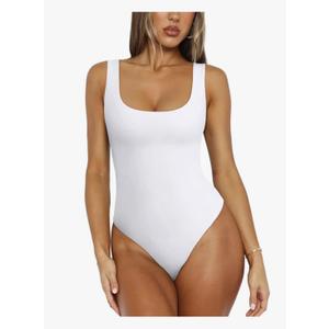 REORIA Bodysuit for Women Scoop Neck Sleeveless Tank Top Bodysuits 2025 Sexy Thong Bodysuit Basic Leotards for Women M