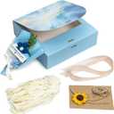 RUBBER BOND Gift Box with Lid for Presents - 6.5"x6.5"x2" Gift Packaging Set with Flower Bouquet, Card and Shredded Papers  Luxury Groomsmen, Bridesmaid Proposal Box - Printed Blue