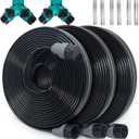 Sprinkler Hose with Holes 75 Ft (25 ft 3pack), Flat Soaker Hose 75 ft with Garden Staples and Splitters, Drip Line Irrigation Hoses for Lawn, Vegetable Watering Hose (75 ft) (Black)