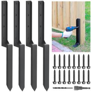 Heavy Duty Steel Fence Post Repair Stakes, Fence Post Anchor Ground Spike, for Repair Tilted/Broken Wood Fence Post (4 Pack/Black