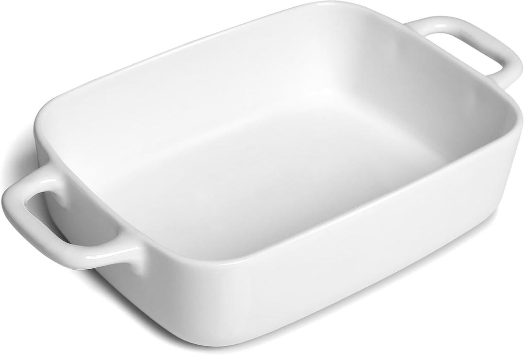 Small Baking Dish, Rectangular Baking Pan with Handles, White Porcelain Casserole Dish for 1 or 2 Person, 6.5x5x1.5in