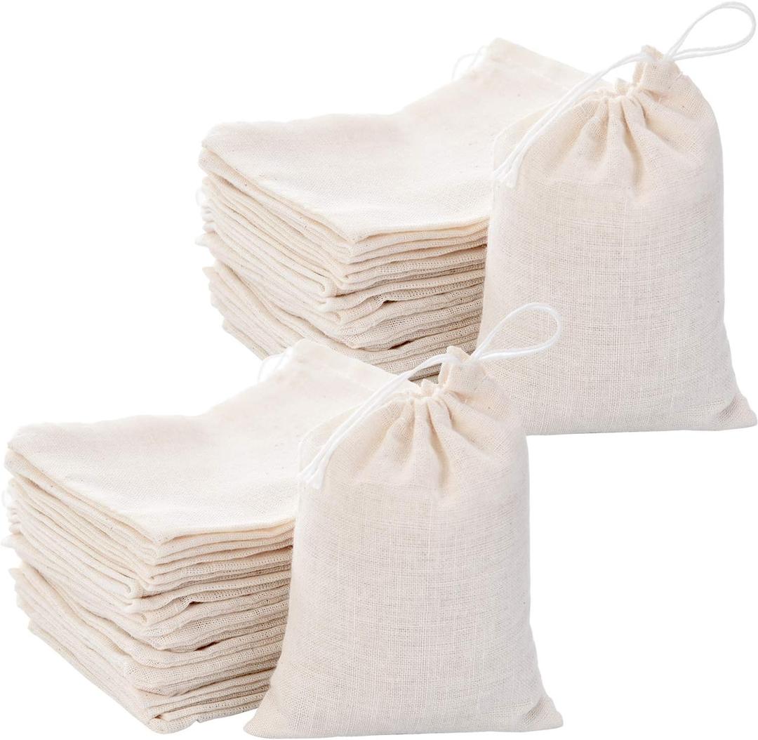 Tatuo 200 Pack Muslin Bags Burlap Drawstring Sachet Bags Multipurpose Canvas Linen Pouch for Tea Jewelry Wedding Party Favors Storage