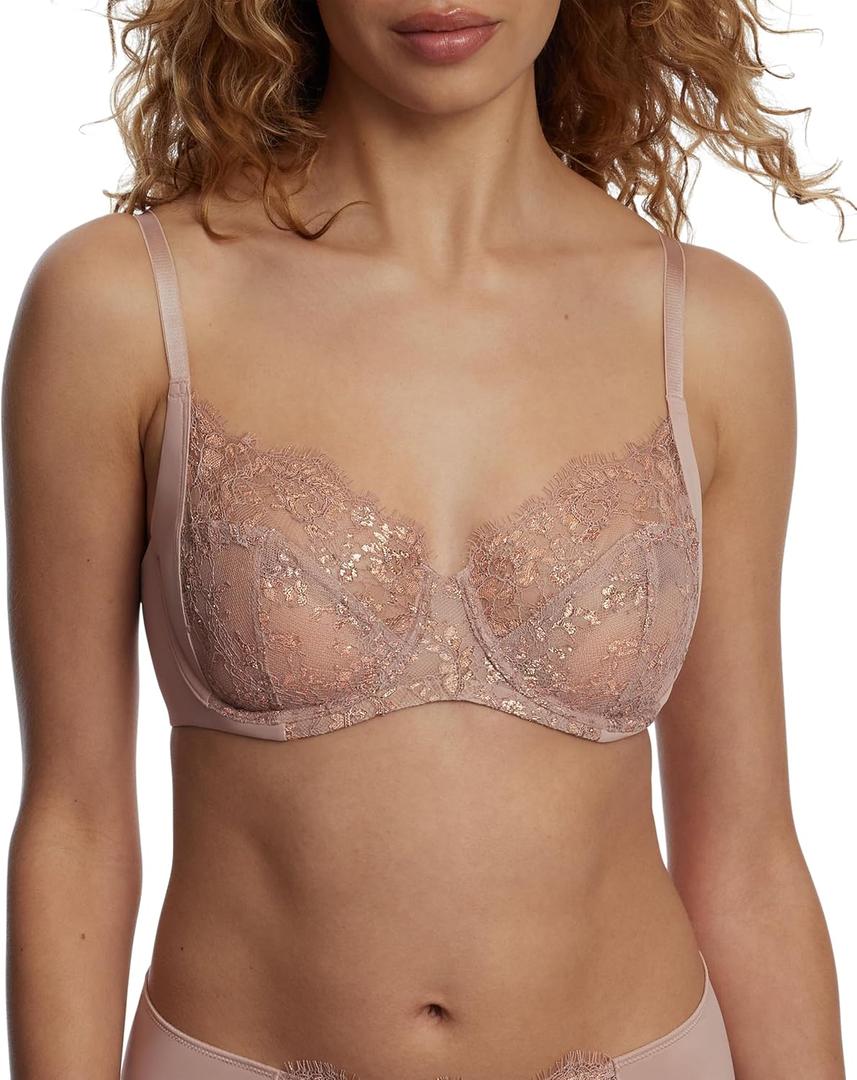 Skarlett Blue Entice Full Coverage Underwire Non Padded Everyday Bra with Lace fits up to H Cup (38DDD, Romance/Rose Gold)
