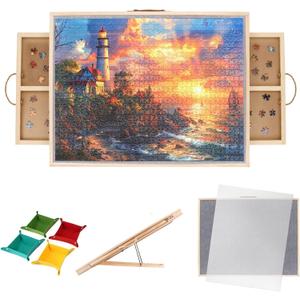 1500 Piece 2-in-1 Tilting & Rotating Puzzle Board with DrawersAdjustable 5 Angle Jigsaw Puzzle Board with Cover & 4 Puzzle Sorting Trays, Gifts for Mom Dad Puzzle Lovers (35"x27")