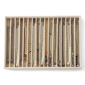 KATISYIO Large Jewelry Organizer for Drawer Insert Velvet Stackable Jewelry Trays for Earring Necklace Bracelet Ring Display (Beige, 16 Grids)