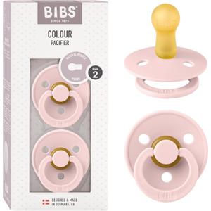 Bibs Pacifiers Color Collection, Set of 2 BPA-Free Latex Pacifiers Made in Europe, Round Nipple Baby Pacifier. (6+ Month (Pack of 2), Blossom)