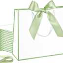 Silkfly 12 Pcs Thank You Gift Bags with Handle 12x10x4'' Welcome Elegant Gifts Bag with Bow Ribbon for Mother's Day Wedding Graduation Bridesmaid Baby Shower Birthday Housewarming (White,Sage Green)