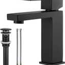 KES Black Bathroom Faucet & Bathroom Sink Drain with Overflow, cUPC Certified Vanity Single Hole Faucet with Pop Up Drain Stopper Rustproof Matte Black, L3156ALFF12-BK-C3