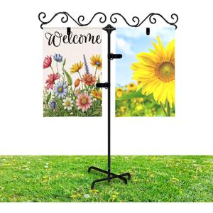 Garden Flag Stand Holder with 5 Prong Base,Metal Yard Flag Stand for Small Garden Flags 12 x 18,Suitable for Outside or Garden Patio Yard Decor,Included Accessories