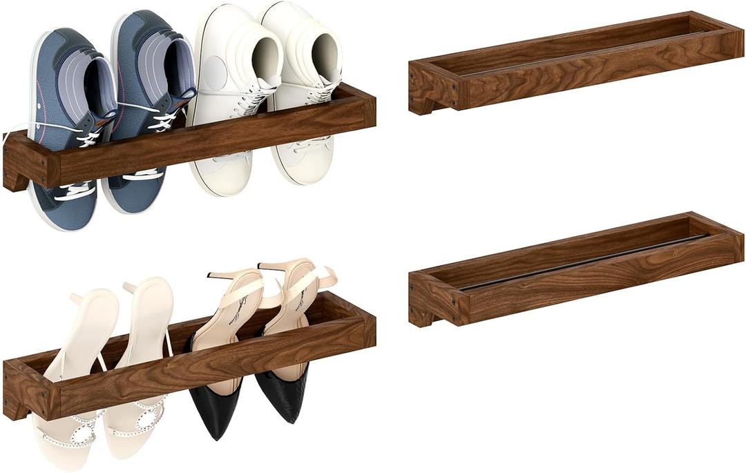 Nisorpa Set of 4 Rustic Burnt Wood Hanging Shoes Storage Organizer Racks, 20 Inches Wall Mounted Space Saving Footwear Holder for Closet, Mudroom, Entryway Narrow Spaces Shoes Storage