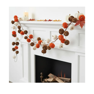 Fall Velvet Pumpkin Garland Thanksgiving Harvest Pumpkin Banner Decorative Foam Pumpkins Garland for Fireplace Mantel Autumn Farmhouse Porch Indoor Wedding Table Centerpiece Decor