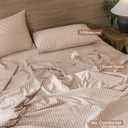 MooMee Striped Duvet Cover Set 100% Washed Cotton Linen Like Textured Breathable Durable Soft Comfy (Orange White Wide Stripes, Cal King 104"x98")