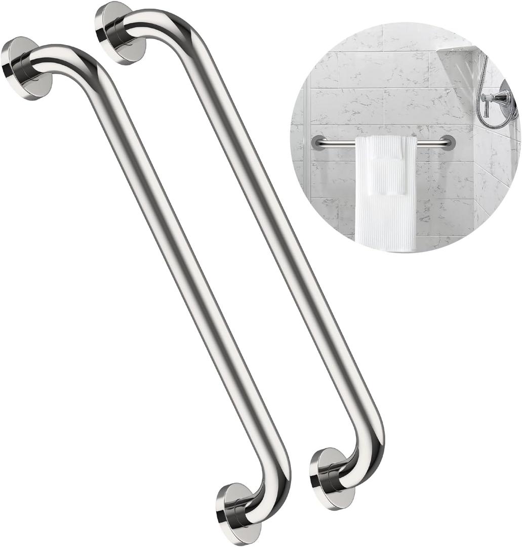 2 Pack 24 Inch Shower Grab Bar, ZUEXT Chrome Stainless Steel Bathroom Grab Bar Handle, Bathroom Shower Balance Bar, Safety Hand Rail Support, Handicap Elderly Senior Assist Bath Handle(1.25" Diameter)