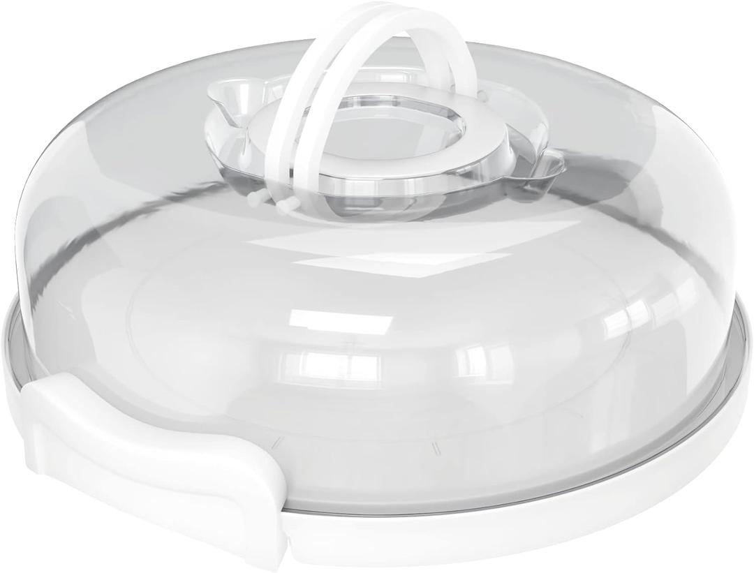 Pie, Cheesecake Carrier for up to 10 in x 4 1/2 in cake. Two Sided Fashionable Stand Doubles as Five Section Serving Tray Perfect Taker Caddie for Travel (White)