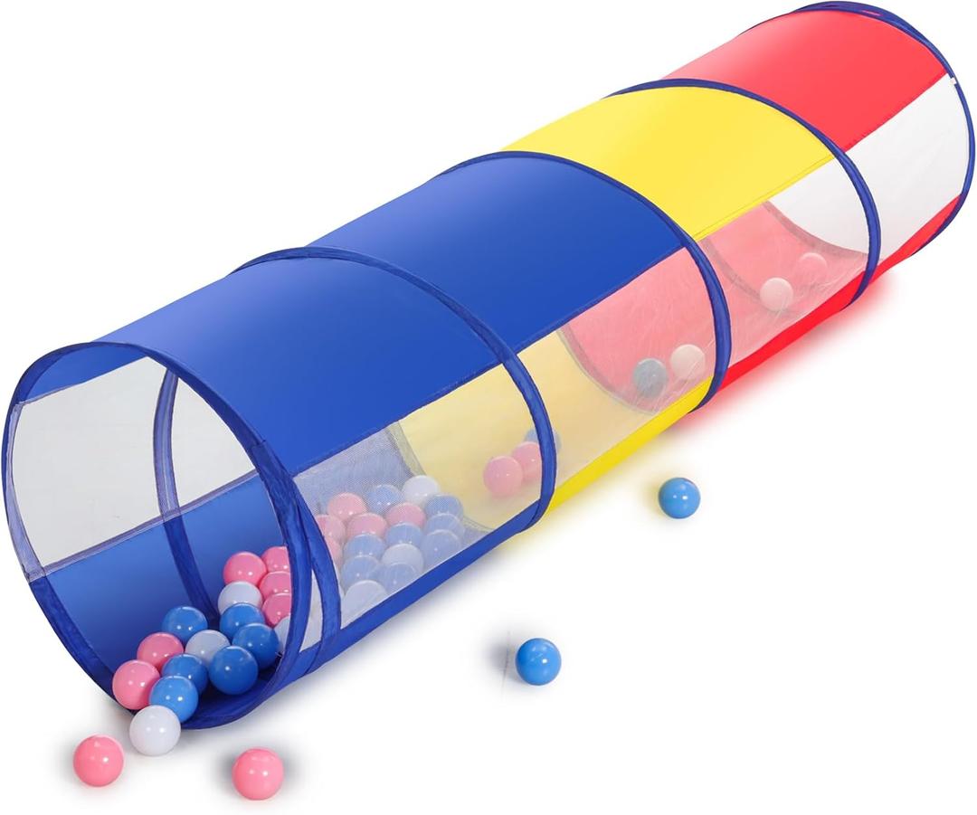 Kids Play Tunnel Tent for Toddlers, Colorful Pop Up Crawl Through Passage, Indoor & Outdoor Pipe Toy for Kids Backyard Playset, Dog Cat Pet Tunnel (Red, Yellow and Blue Tunnel)