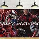 Backdrop for Happy Birthday Party Decorations Venom Background for Baby Shower Party Cake Table Decorations Supplies Superhero Theme Banner 5x3ft