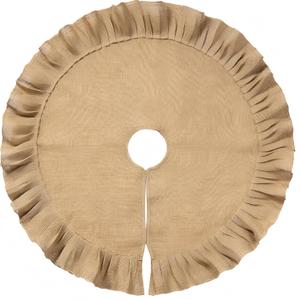 Tatuo 55 Inch Christmas Tree Skirt Decorations Linen Burlap Tree Skirt Round Xmas Cover for Christmas Party Mat Fall Indoor Clearance Outdoor Holiday Family Winter Home Decorations(Linen Color)