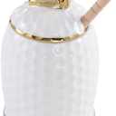 Pampa Bay Get Gifty Porcelain Honey Jar and Comb Dipper, White with Gold Trim
