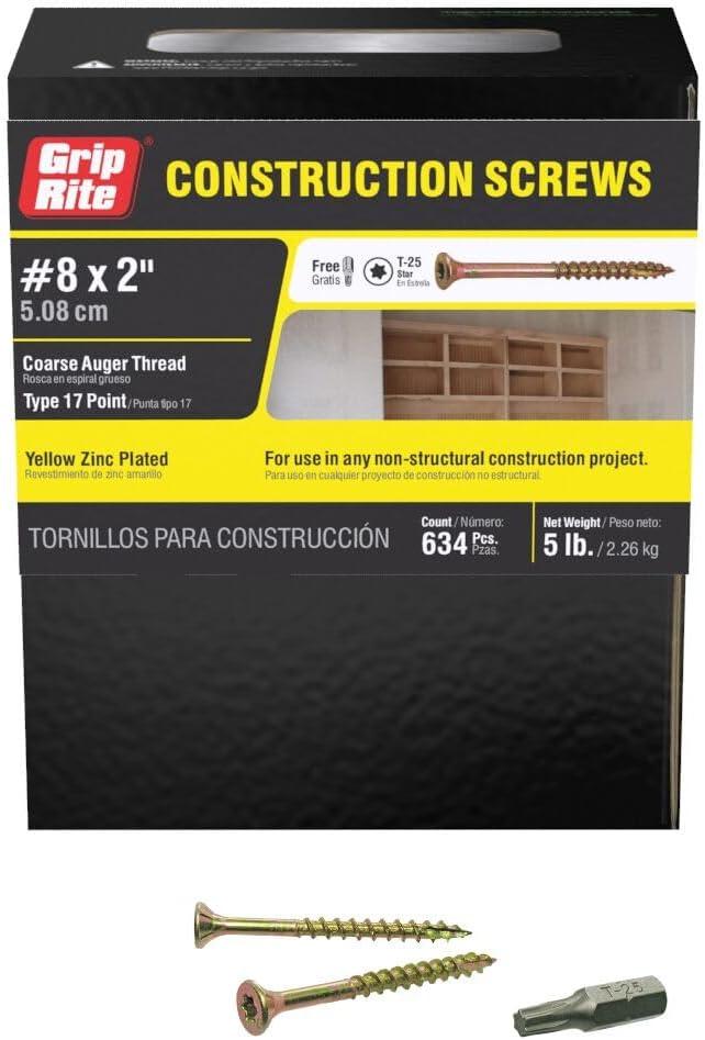 Grip-Rite 2GCS5#8 x 2 Star Drive Gold Construction Wood Screw, 5lb Box