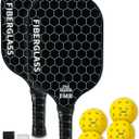 Pickleball Paddles Set of 2 with 4 Balls - USAPA Approved Fiberglass Surface, Lightweight, Non-Slip Grip - Premium Paddle Set for All Skill Levels Indoor & Outdoor (Black)