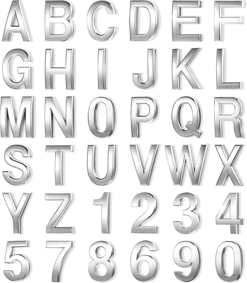 Outus 36 Pcs 3D Mailbox Number 0-9 Stickers and Letters Symbols Alphabet Adhesive Mailbox House Metal Address Street Stickers for Apartment Residence and Signs (2 x 1.2 Inches)