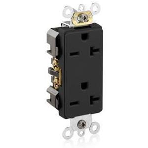 Leviton 16462-E Decora Plus Duplex Receptacle Outlet, Commercial Specification Grade, Smooth Face, 20 Amp, 250 Volt, Back or Side Wire, NEMA 6-20R, 2-Pole, 3-Wire, Self-Grounding - Black