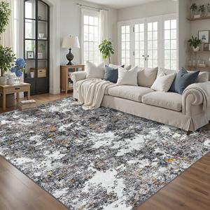 8x10 Area Rug for Living Room Bedroom: Large Washable Rug with Anti-Slip Backing Non-Shedding Stain-Resistant Soft Abstract Carpet for Dining Room Nursery Home Office (Gray/Multi)