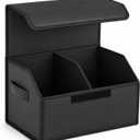 Car Trunk Organizer, Foldable Cargo Storage Box with Hook-and-Loop Lid, Suede & Faux Leather Trunk Organizer for SUV Sedan Truck, Adjustable Divider, Handles, Black, 19.7inches