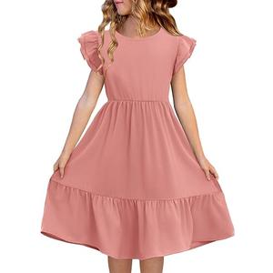 Haloumoning Girls Dresses Kids Summer Double Layer Ruffle Sleeve Dress 130 CM