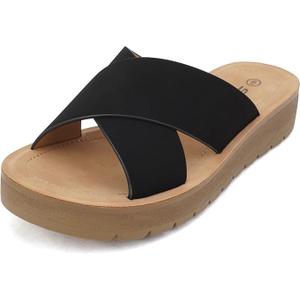 Soda LUCY ~ Women Open Toe Flatform Platform Crisscross Band Upper Fashion Slide Sandals Black 6